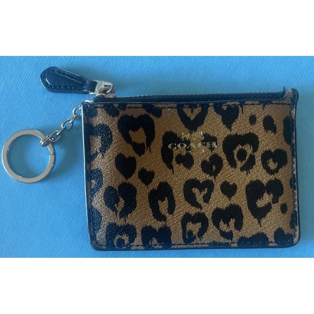 COACH Animal Cheetah Leopard Women's ID Holder Key Chain Ring Wallet